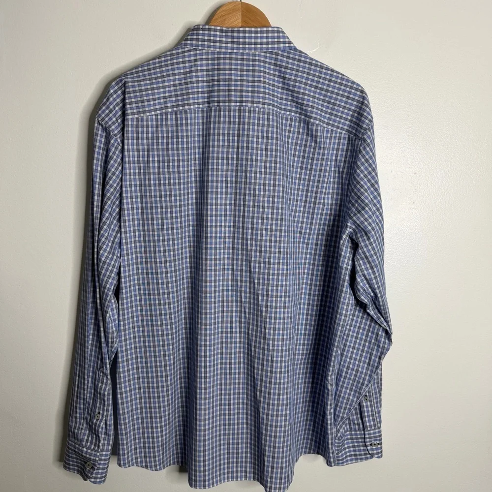 Untuckit Men’s Wrinkle-Free Durif Shirt Blue Plaid XXL Relaxed Fit Casual Preppy